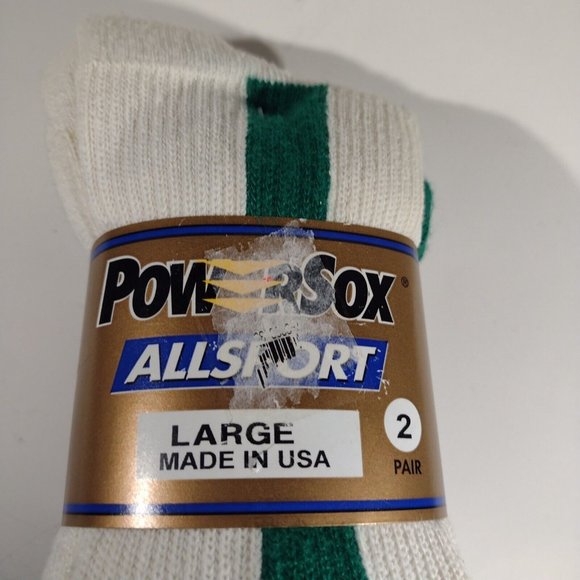 Vintage PowerSox - 2 Pack - White & Green Tube Socks Size Large - New Old Stock. - Picture 6 of 7